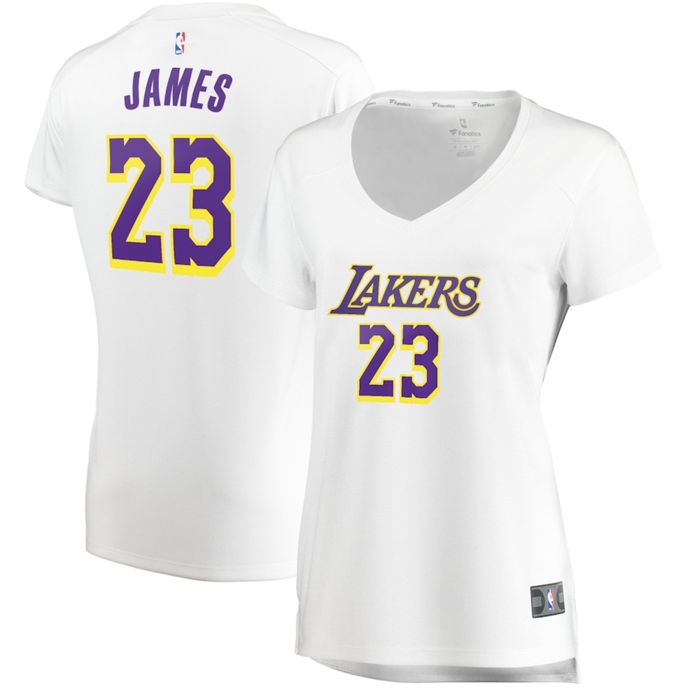 Los Angeles Lakers LeBron James Fanatics White Jersey, Women Size S Discontinued